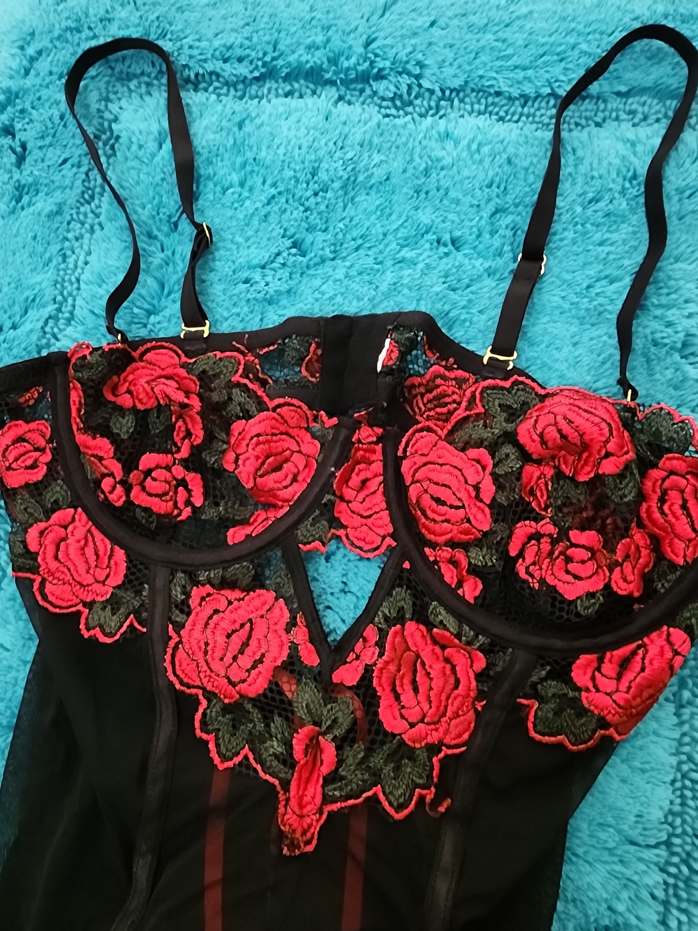 Black and Red Floral Lace Bustier Corset